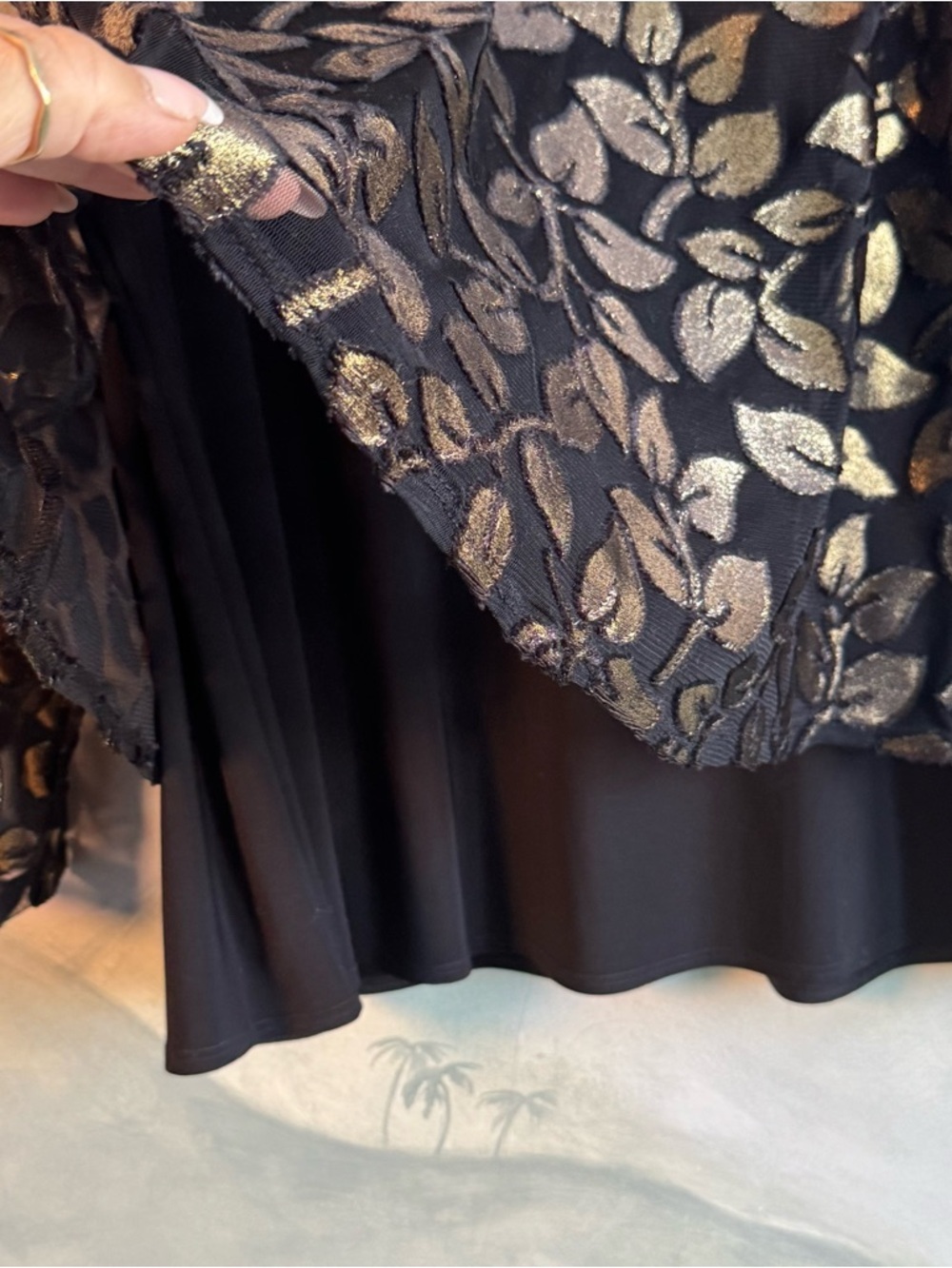 Joseph Ribkoff Black Top with Gold Leaf Motif, size 14, NWT - Picture 3 of 10